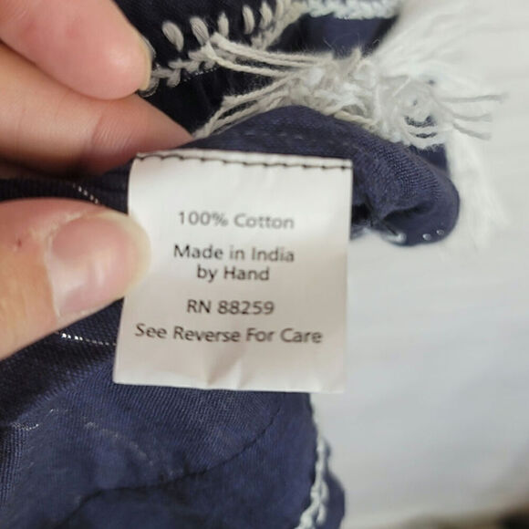 FRESH PRODUCE NAVY BLUE SHIFT DRESS W WHITE TASSLES & DETAIL, SZ XL/XXL - Picture 6 of 11